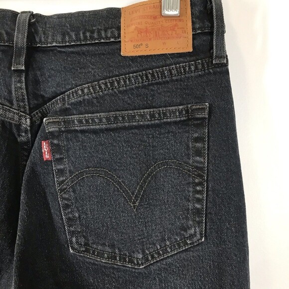 Levi's 501 Women's Black Distressed Jeans Size 28x28 Button Fly High Rise Denim - Picture 7 of 10